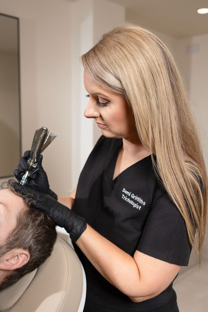 Demi Griffiths carrying out a microneedling procedure